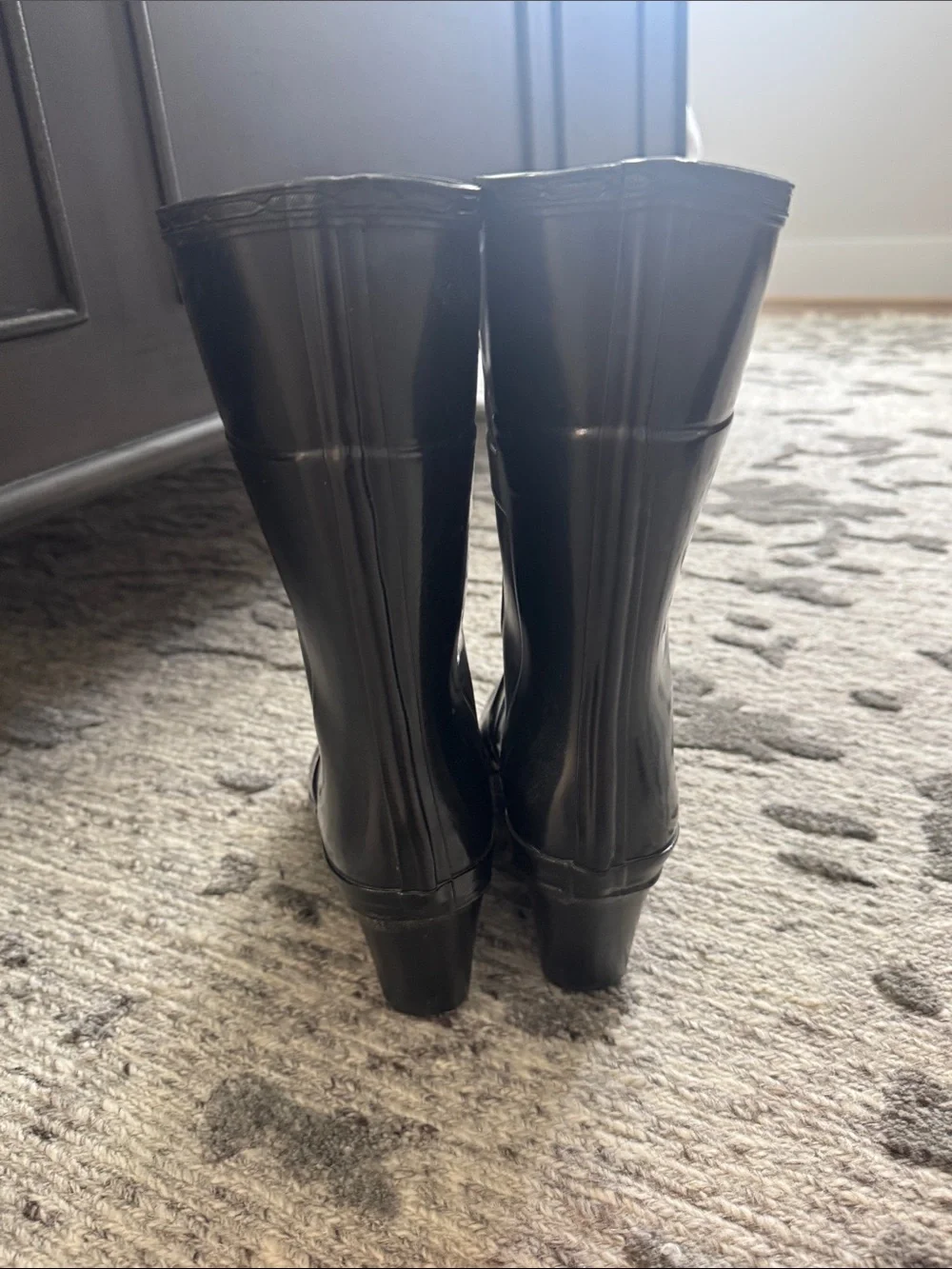 Hunter Woman’s  Black Gloss Tall Rain platform Boots